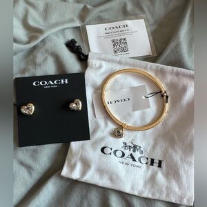 Coach gold tone earrings (stud) and bangle / bracelet set